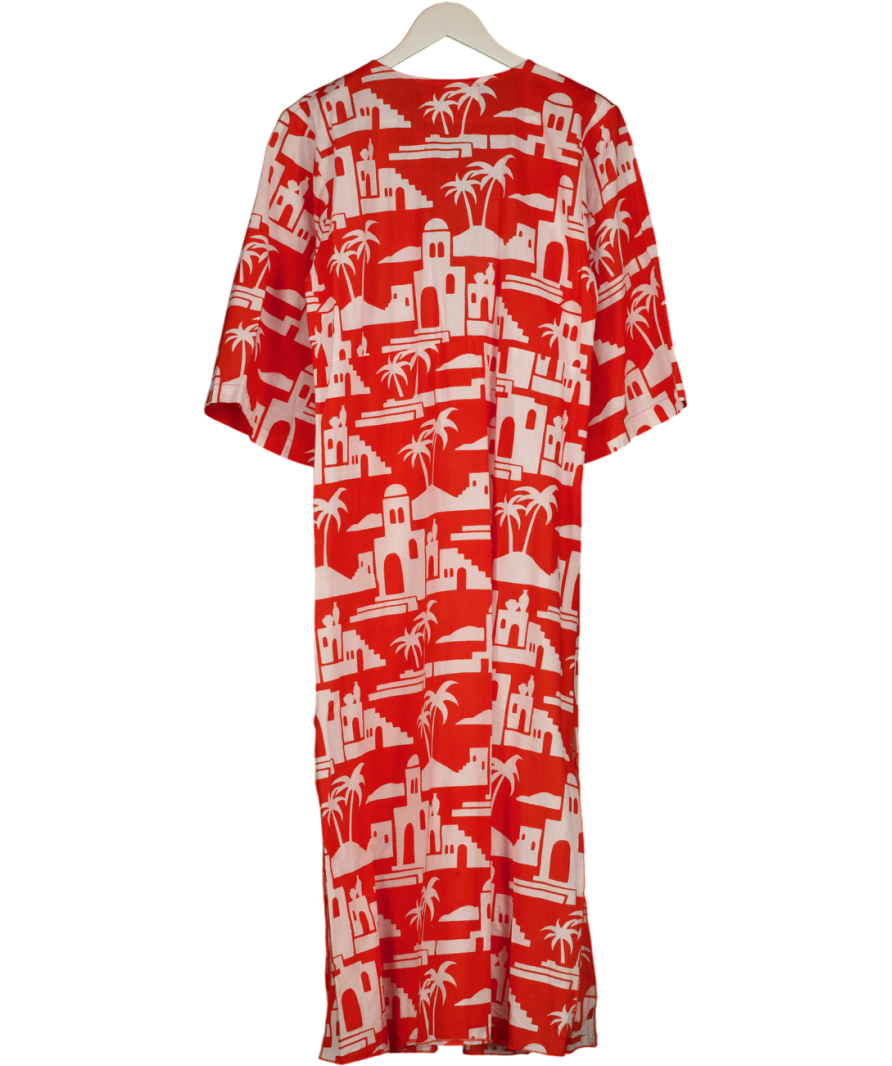 FILK Orange Orange & White Cotton Printed Kimono Dress One Size