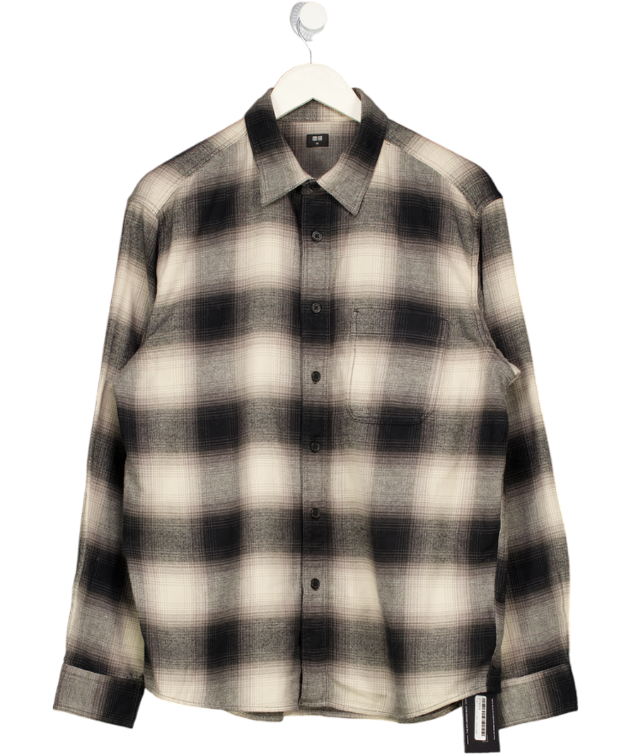 UNIQLO Black / Beige Check Flannel Shirt UK M