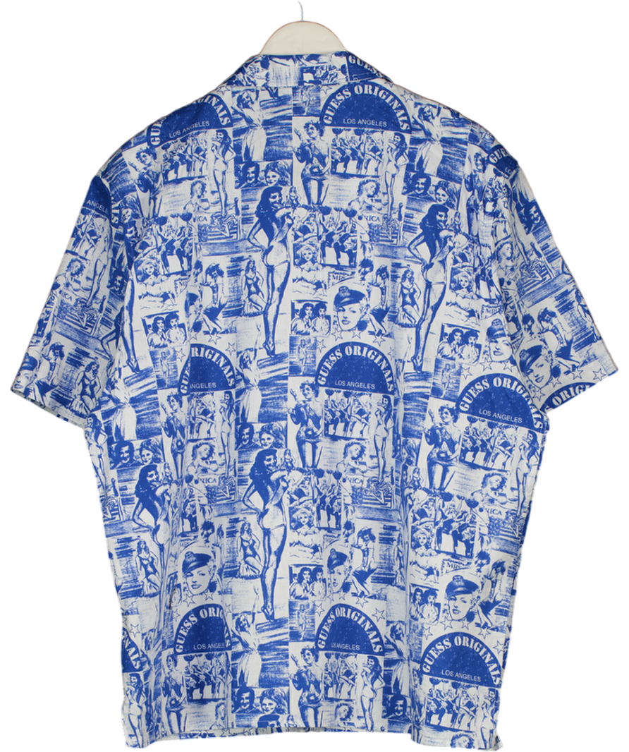 Guess Blue Vintage Block Design Button Up Shirt UK XL