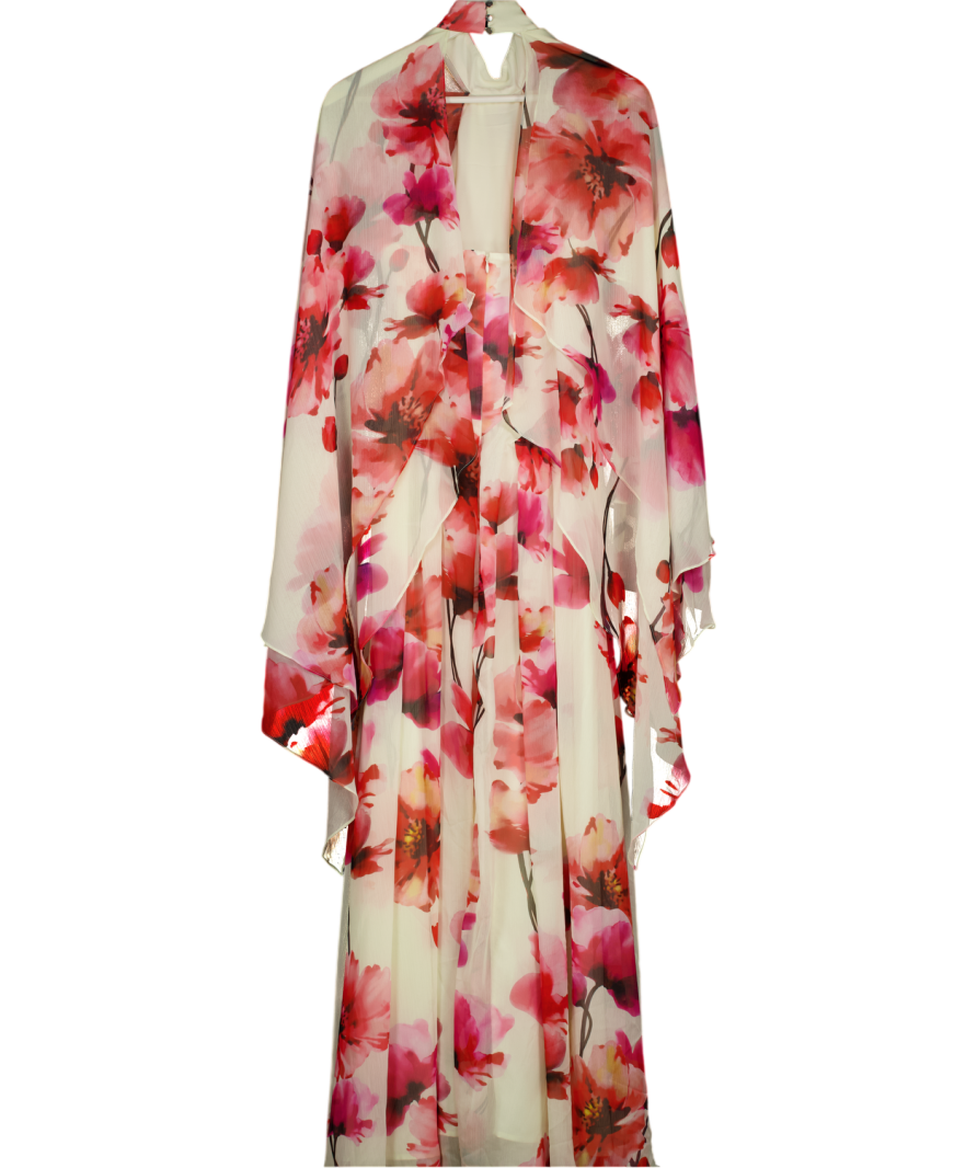 KAREN MILLEN Cream Floral Print Crinkle Cross Front Georgette Woven Maxi Dress UK 6