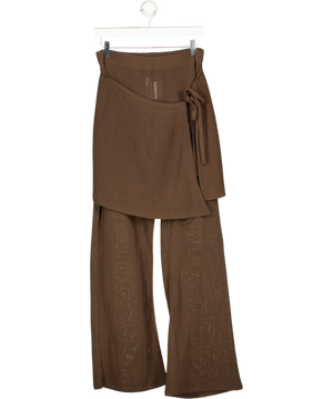 MOTF 2-piece Chocolate Brown Sheer Knit Tie Back Top & Trouser Set UK M/L
