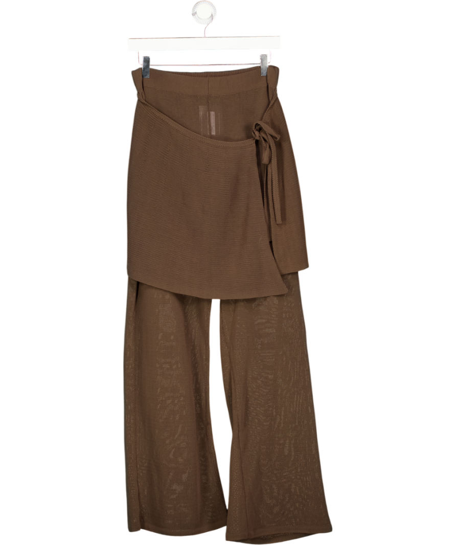 MOTF 2-piece Chocolate Brown Sheer Knit Tie Back Top & Trouser Set UK M/L
