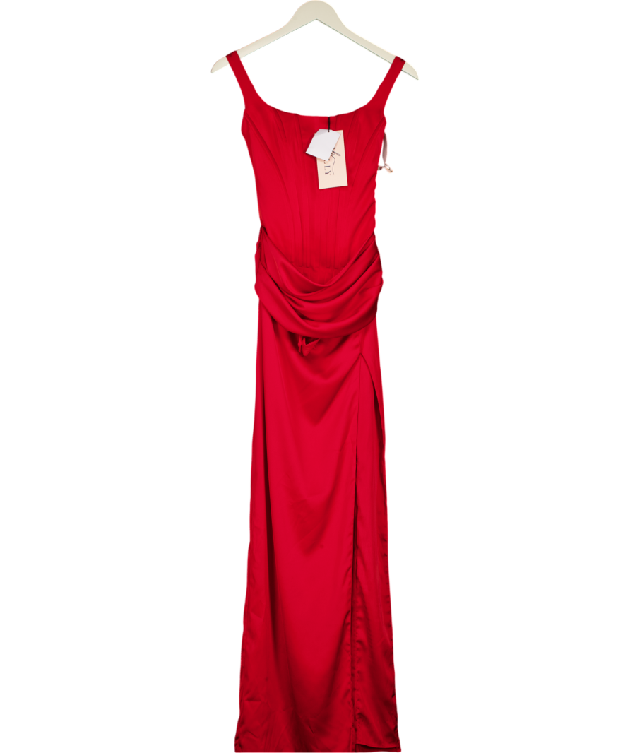 OH POLLY Marleigh Corseted Thigh-high Split Maxi Dress In Rose Red UK 6