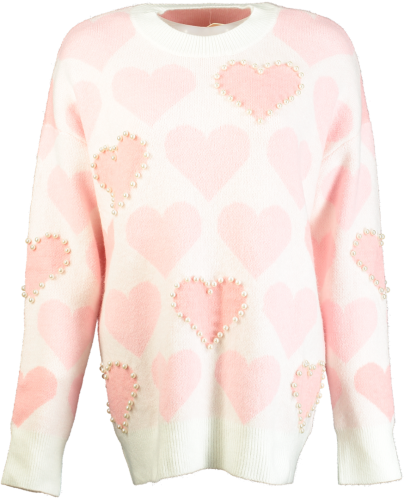 Lily & Bean Ivory / Pink Pearl Embellished Heart jumper UK M