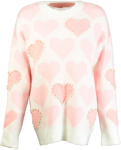 Lily & Bean Ivory / Pink Pearl Embellished Heart jumper UK M