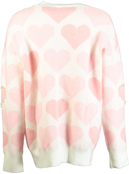 Lily & Bean Ivory / Pink Pearl Embellished Heart jumper UK M