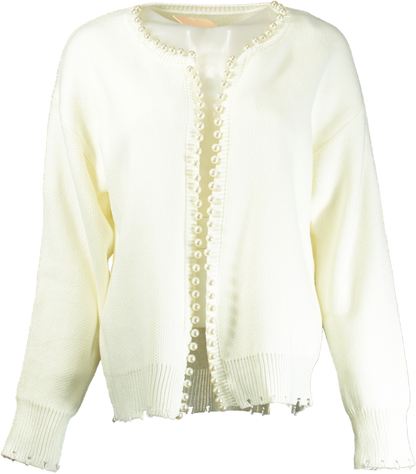 Studio by Charlotte Ivory Pearl Trim Detail Knit Cardigan UK M