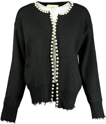 Studio by Charlotte Black Pearl Trim Detail Knit Cardigan UK M