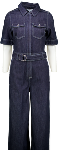 M&S Blue Denim Belted Wide Leg Utility Jumpsuit UK 8