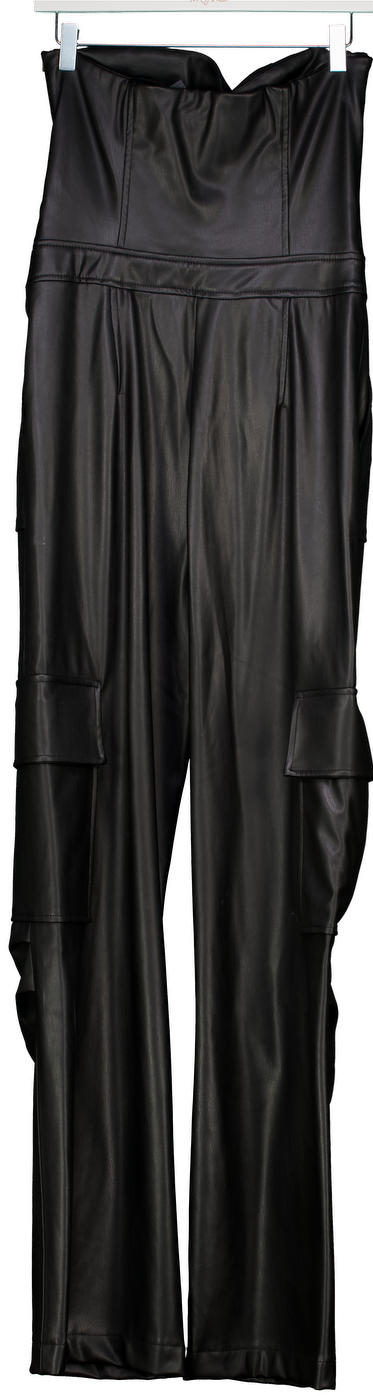 ZARA Black Strapless Leather Jumpsuit With Cargo Pockets UK S