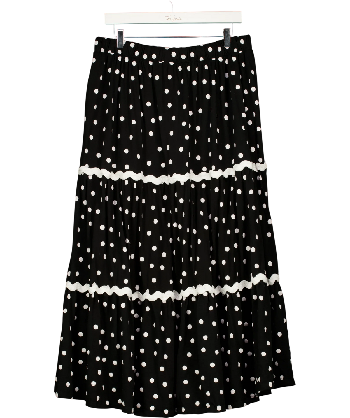 Yours Black Curve Black Polka Dot Contrast Swirl Maxi Skirt, size UK 20 — front