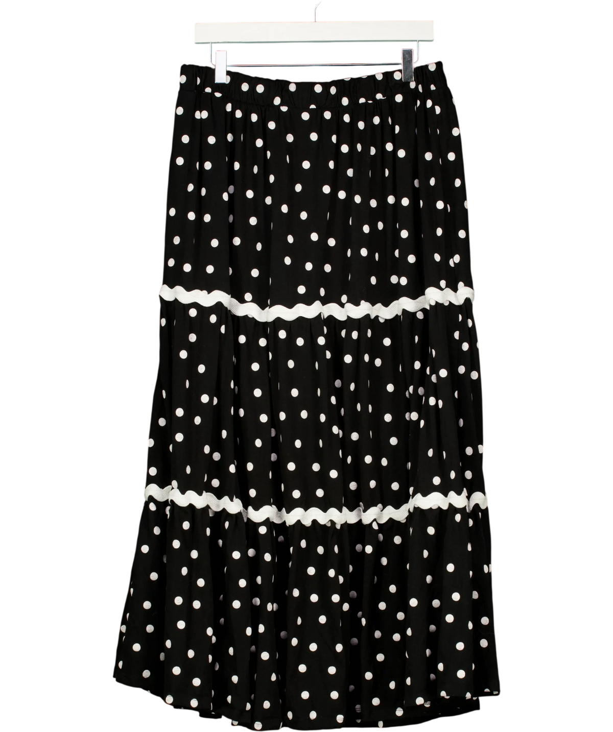 Yours Black Curve Black Polka Dot Contrast Swirl Maxi Skirt, size UK 20 — back