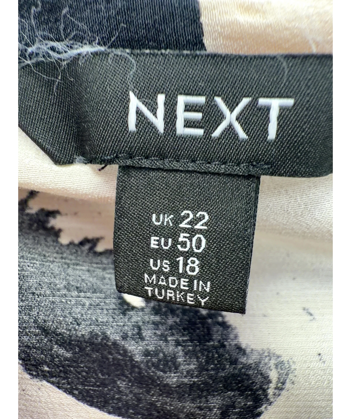 Next Beige Ecru Spot Tie Neck Drape Blouse, size UK 22 — care label