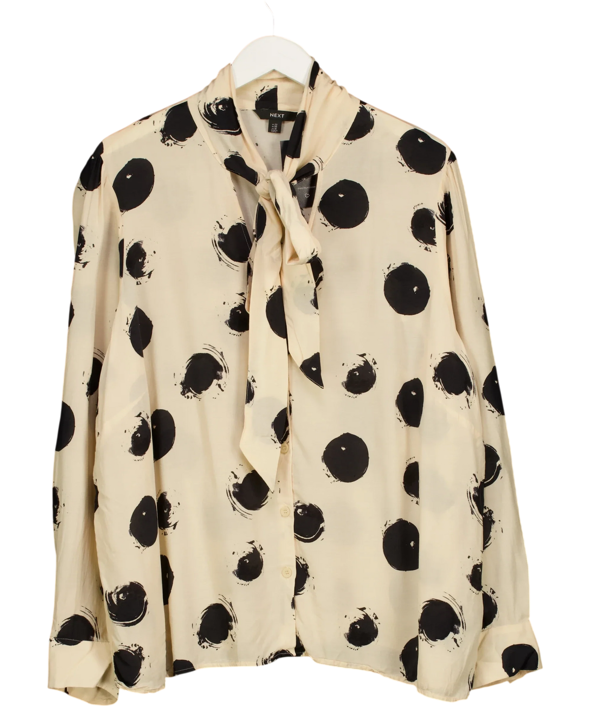 Next Beige Ecru Spot Tie Neck Drape Blouse, size UK 22 — front