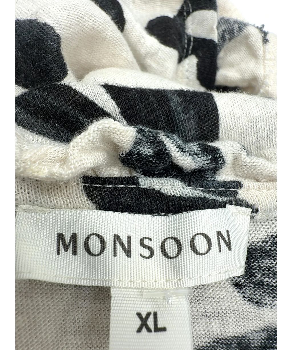 Monsoon Cream Rosa Print Linen Top / Abstract Print Linen Blouse, size UK XL — detail