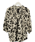 Monsoon Cream Rosa Print Linen Top / Abstract Print Linen Blouse, size UK XL — front