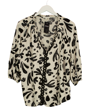 Monsoon Rosa Print Linen Top Cream And Black UK XL