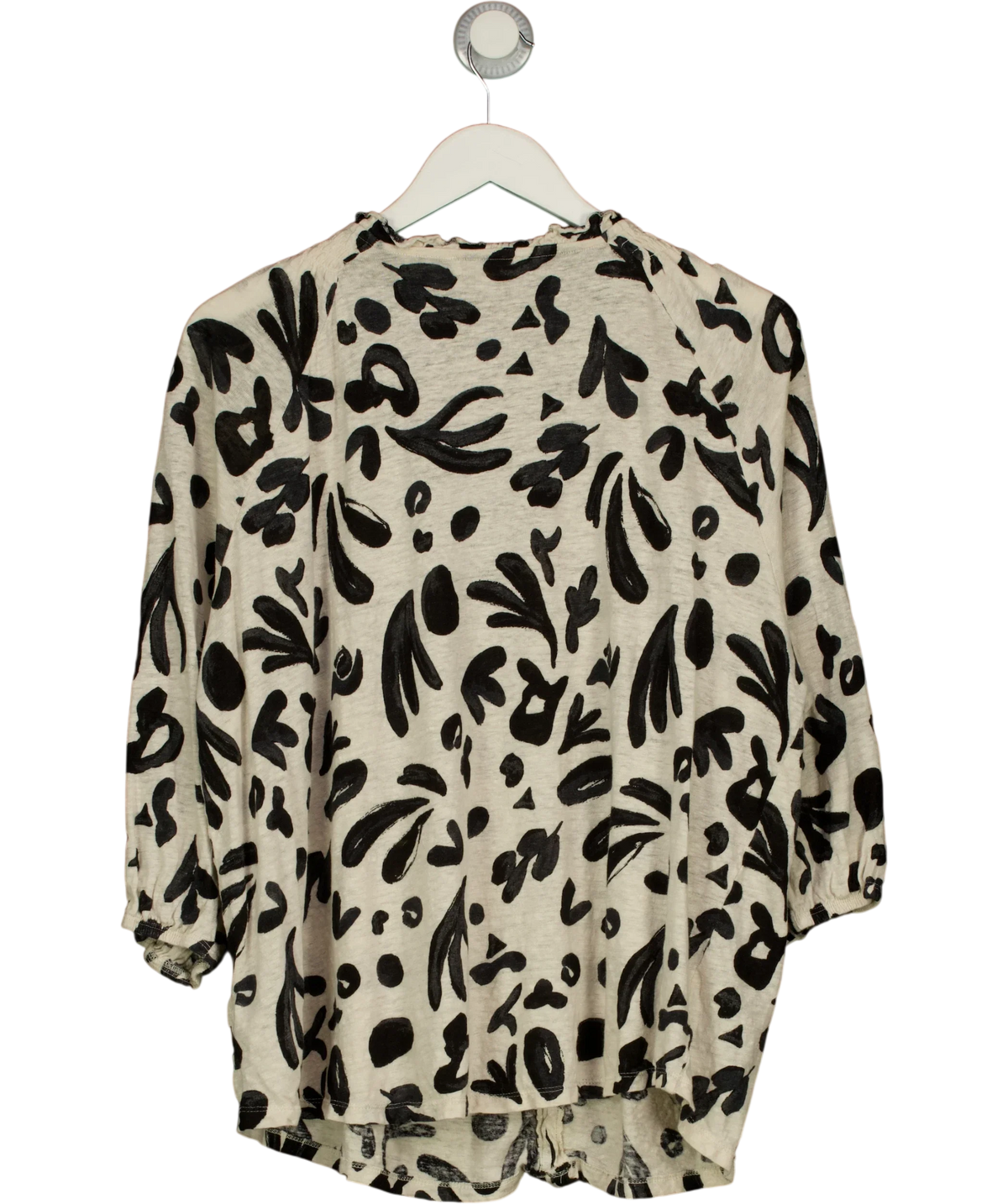 Monsoon Cream Rosa Print Linen Top / Abstract Print Linen Blouse, size UK XL — back