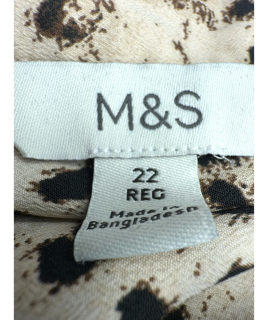 M&S Cream Printed Collared Button Through Shirt, size UK 22 — care label