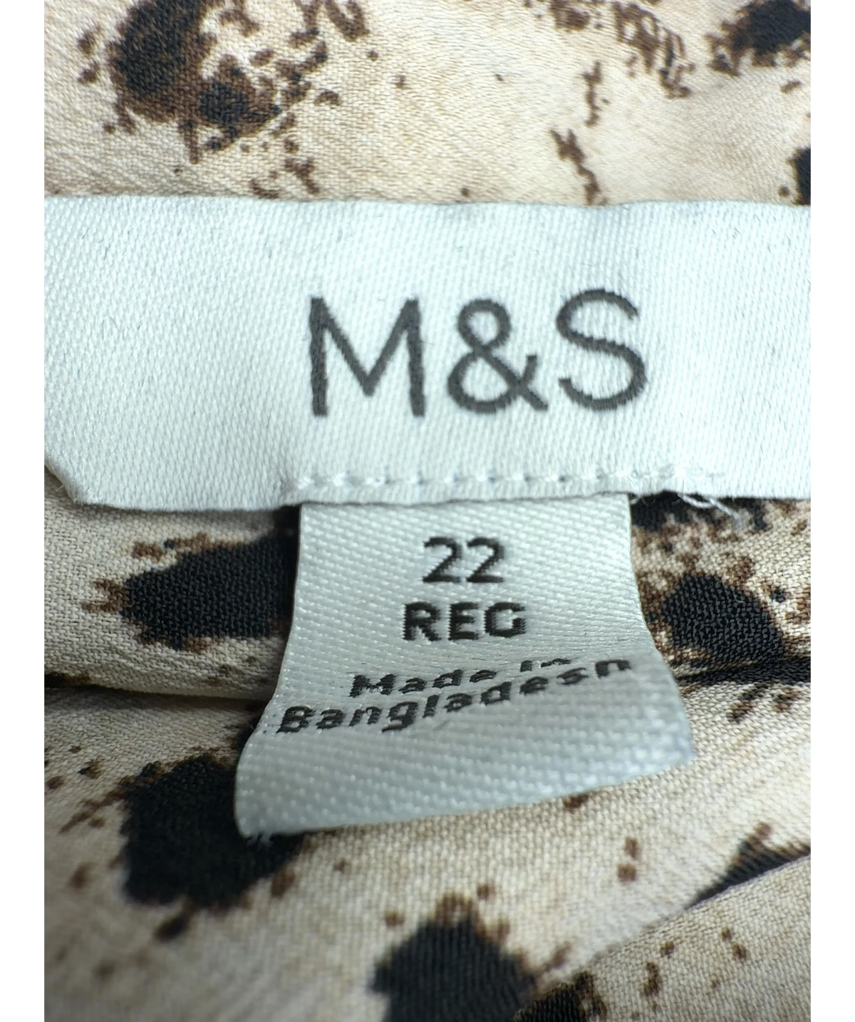 M&S Cream Printed Collared Button Through Shirt, size UK 22 — care label