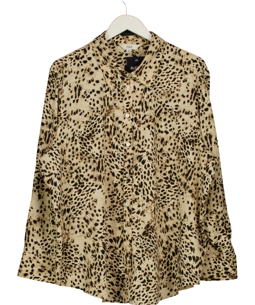 M&S Cream Printed Collared Button Through Shirt, size UK 22 — front