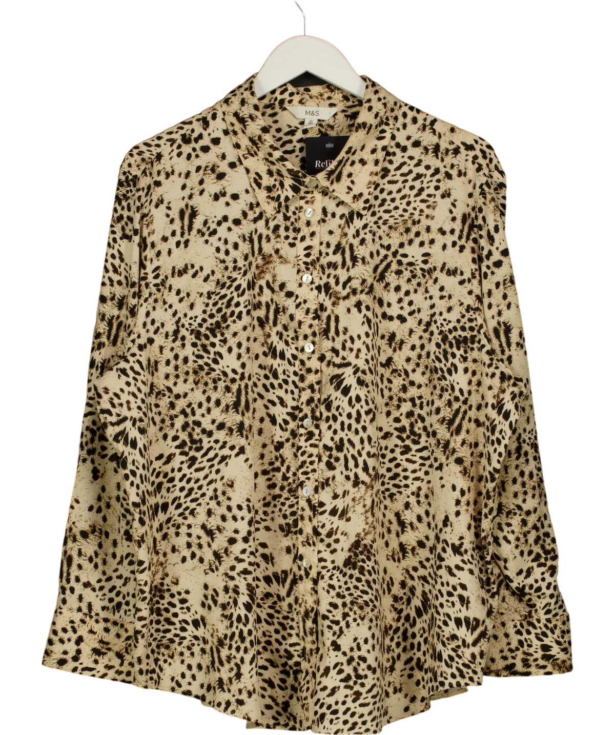M&S Cream Printed Collared Button Through Shirt, size UK 22 — front