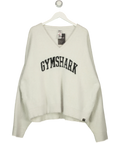 GYMSHARK Grey fuzzy knit V-neck sweater, size UK XXL — front