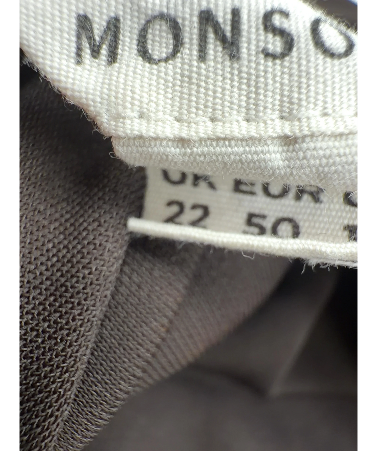 Monsoon Brown Dayna Long Sleeve Drape Jersey Top, size UK 22 — care label
