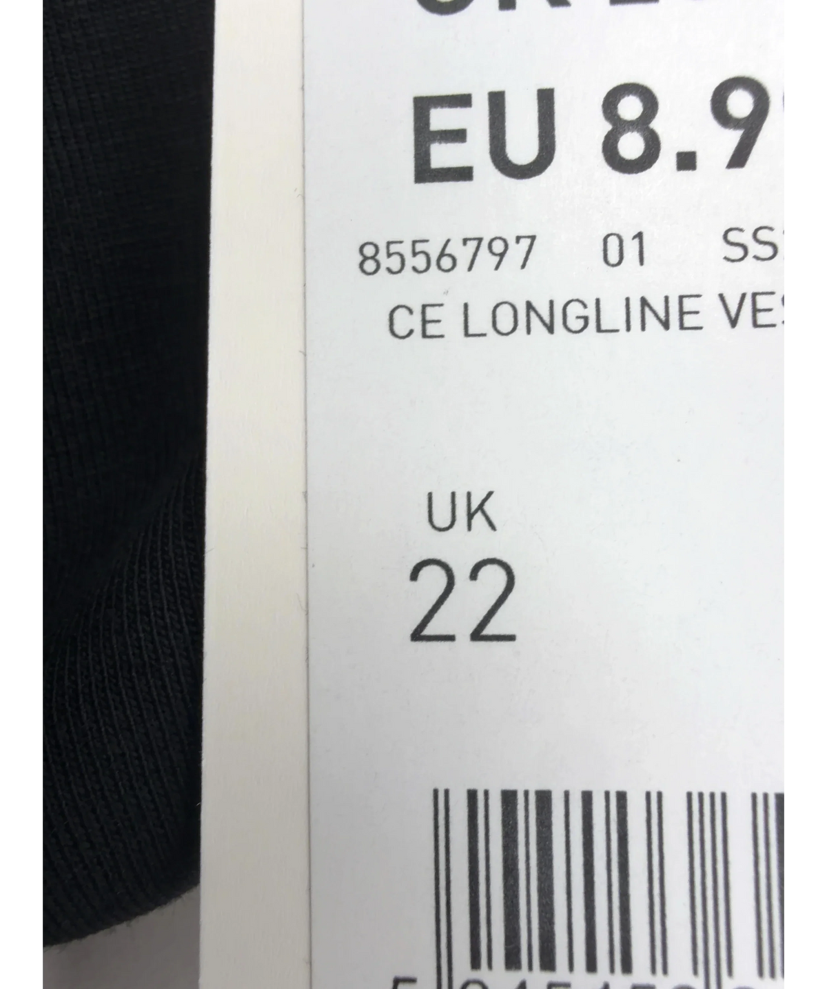 New Look Black CE LONGLINE VEST, size UK 22 — care label