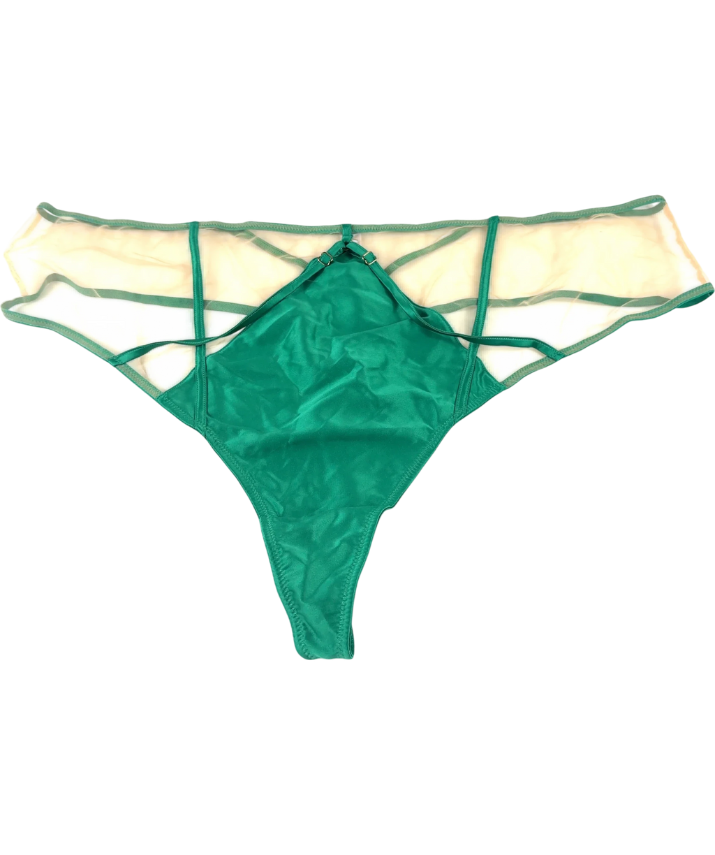 Playful Promises Green Ramona Green Mesh High Waisted Thong, size UK 26 — front