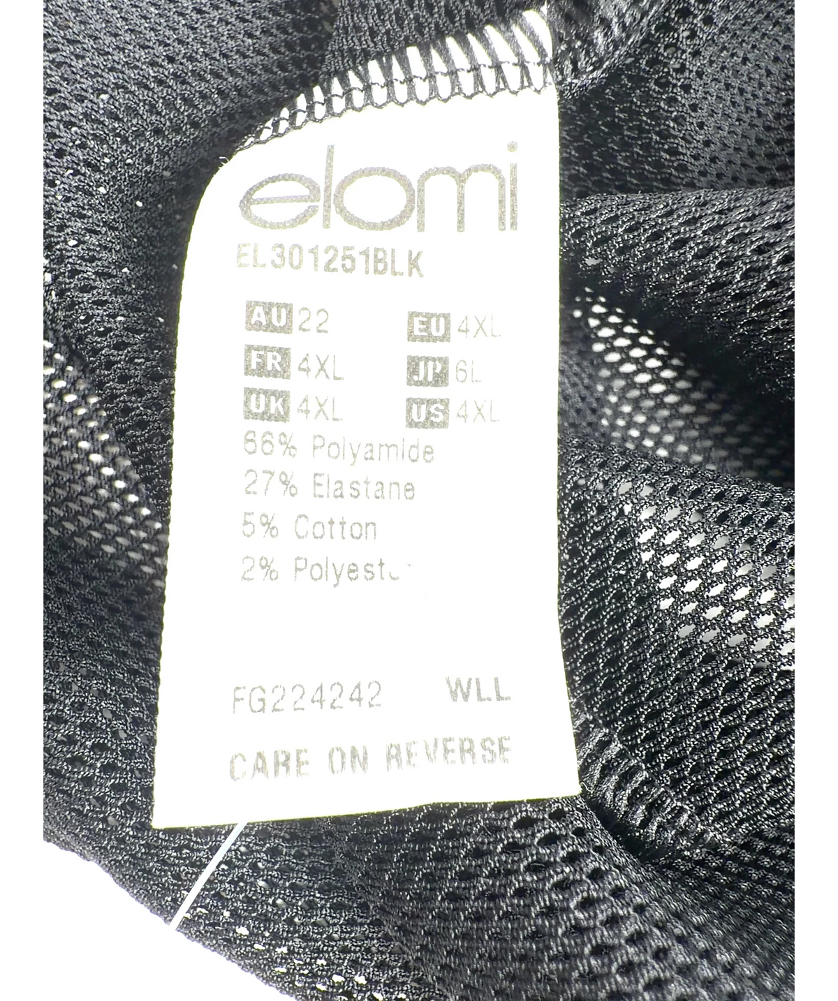 Elomi Black Kintai Full Brief, size UK 4XL — care label