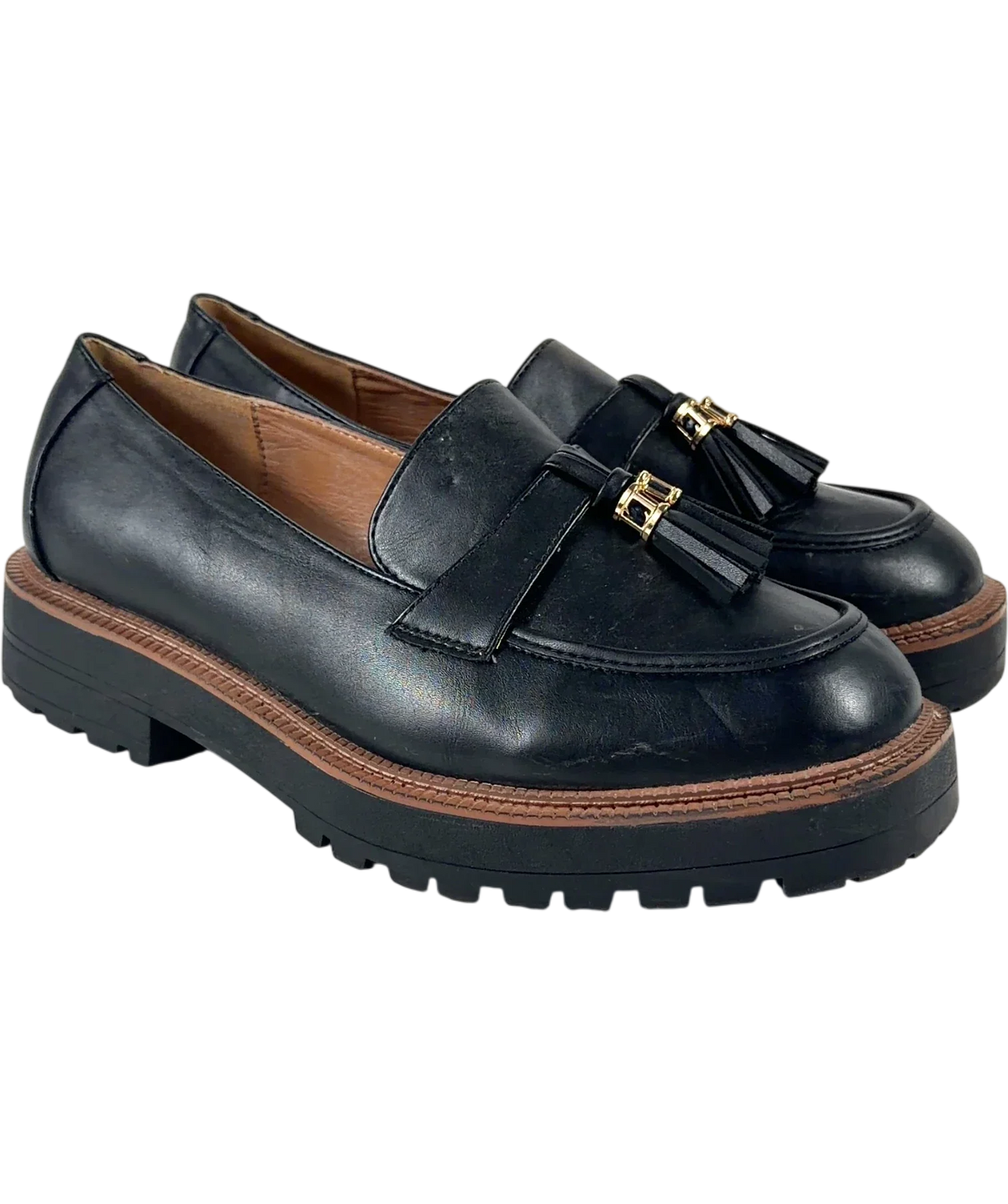 Lipsy Black Tassel Chunky Slip On Loafer, size UK 8 EU 41 👠 — front