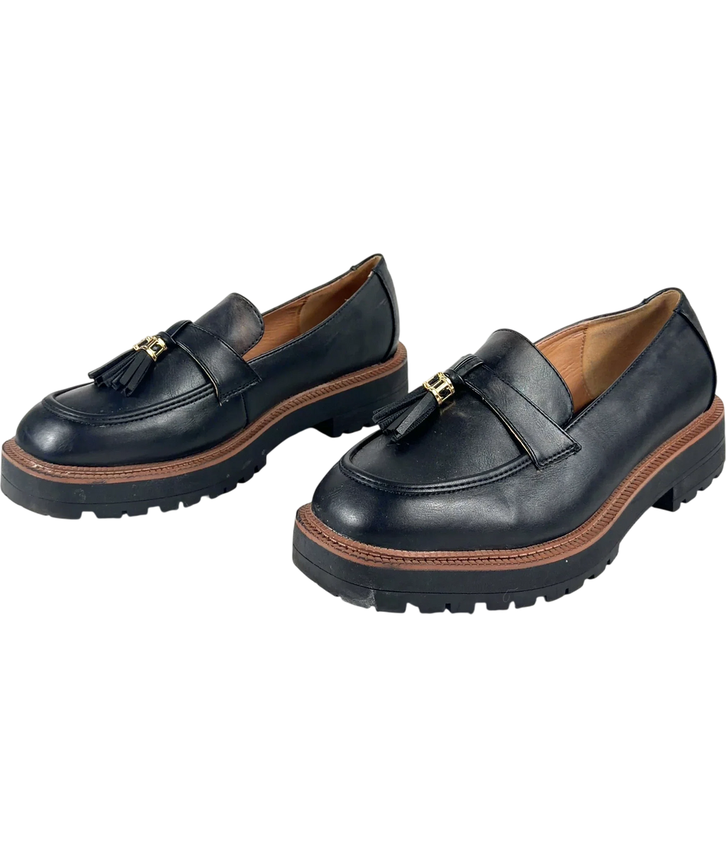 Lipsy Black Tassel Chunky Slip On Loafer, size UK 8 EU 41 👠 — label
