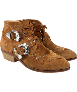 Air & Grace Brown Suede & Silver Buckle Ankle Bootd UK 8