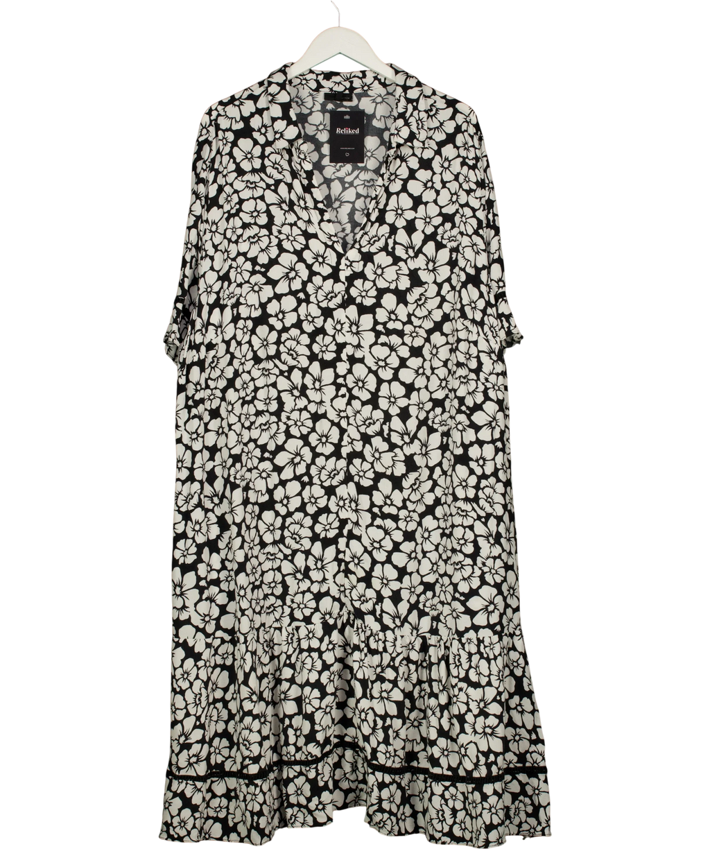 live unlimited black Mono Floral Print Jersey Tiered Midi Shirt Dress, size UK XXXL — front