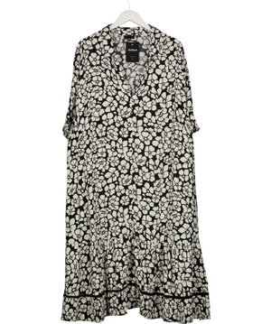 Live Unlimited Mono Floral Print Jersey Tiered Midi Shirt Dress White And Black UK XXXL