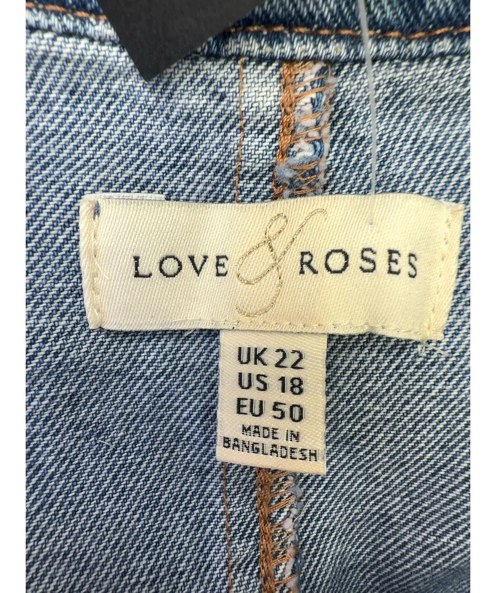 LOVE & ROSES Blue Mid Blue Denim Lace Trim Midi Dress, size UK 22 — detail