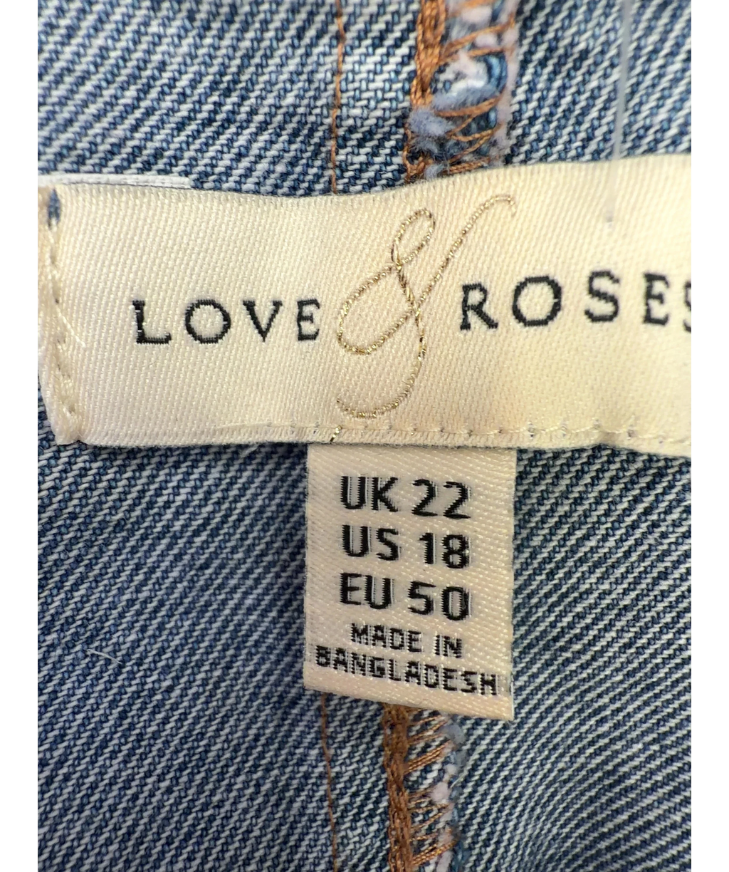 LOVE & ROSES Blue Mid Blue Denim Lace Trim Midi Dress, size UK 22 — care label
