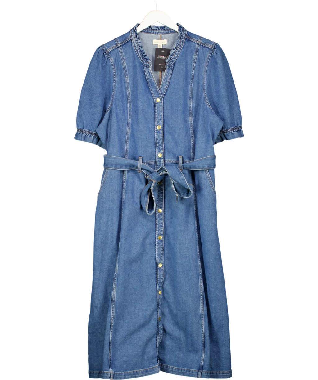 LOVE & ROSES Blue Mid Blue Denim Lace Trim Midi Dress, size UK 22 — front