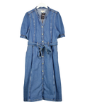 LOVE & ROSES Blue Mid Blue Denim Lace Trim Midi Dress, size UK 22 — front