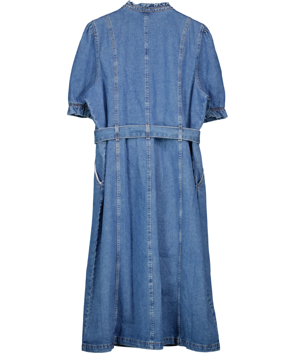 LOVE & ROSES Blue Mid Blue Denim Lace Trim Midi Dress, size UK 22 — back