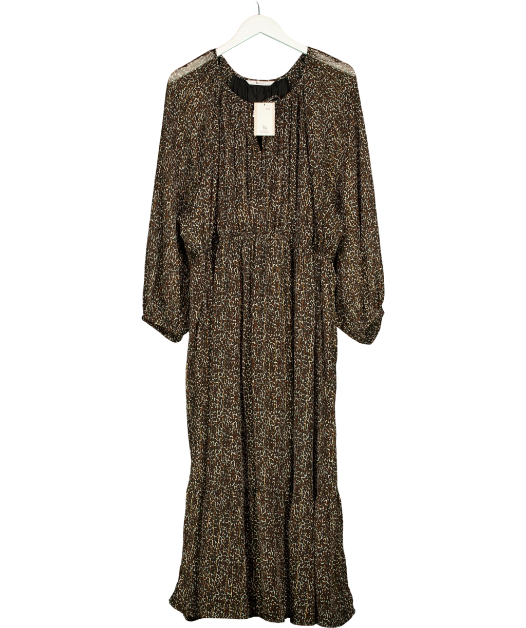TU Brown Animal Print Sparkle Detail Midaxi/Midi Dress, size UK 22 — front