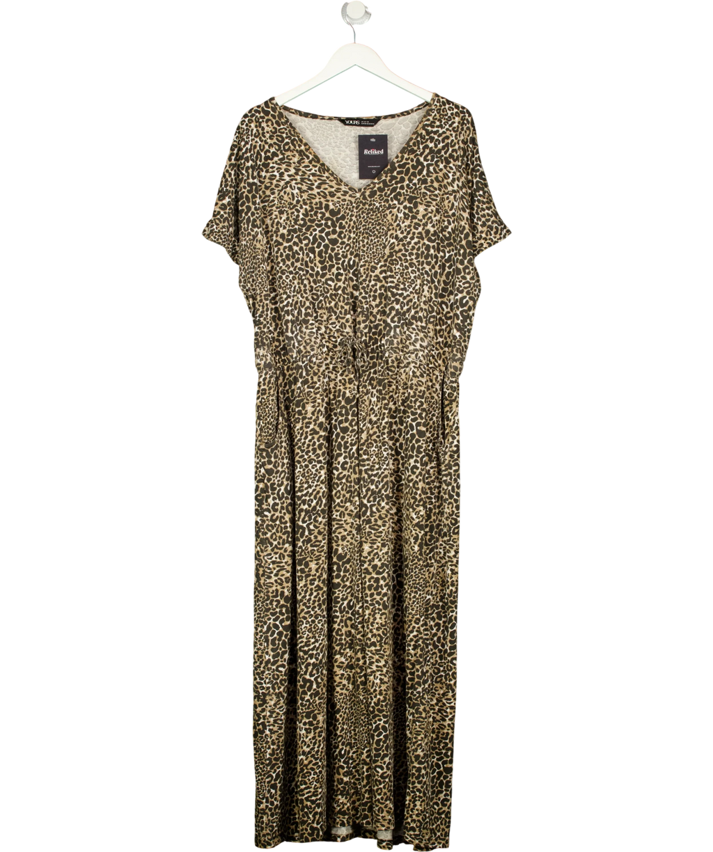 Yours Brown Brown Leopard Maxi Dress, size UK 22 — front