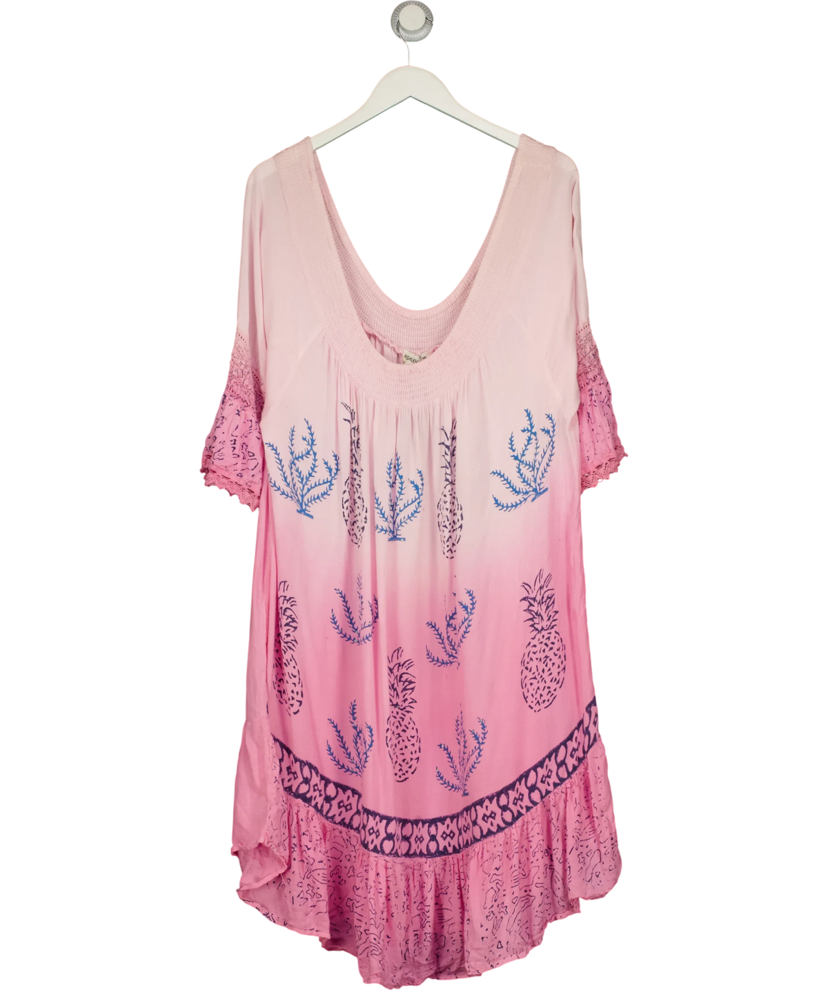 Ashley Taylor Pink ombré pink and blue pineapple-print beach/cover-up dress, size UK XXXL — front