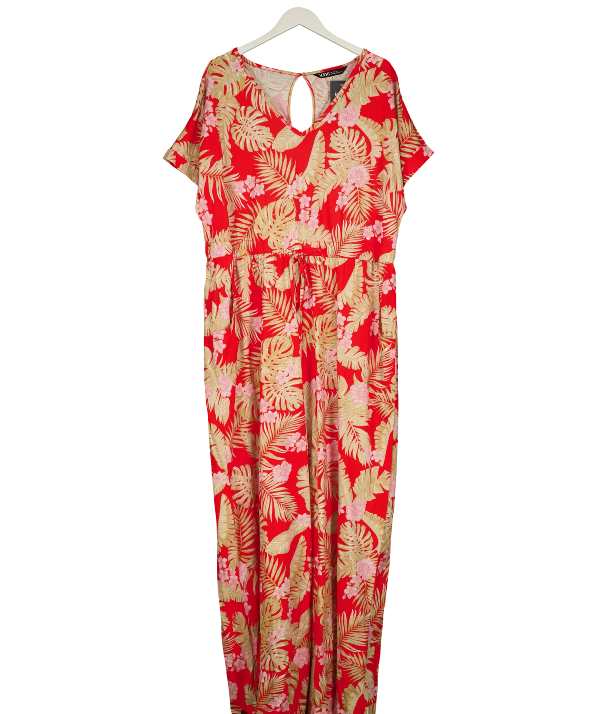 Yours Red tropical print cotton jumpsuit, size UK 22 — front