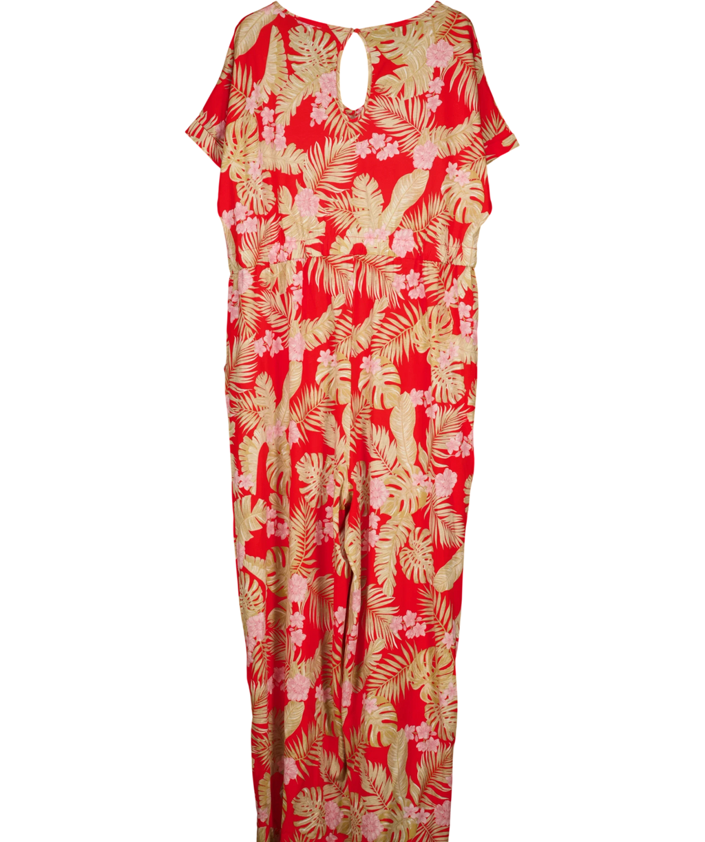 Yours Red tropical print cotton jumpsuit, size UK 22 — back