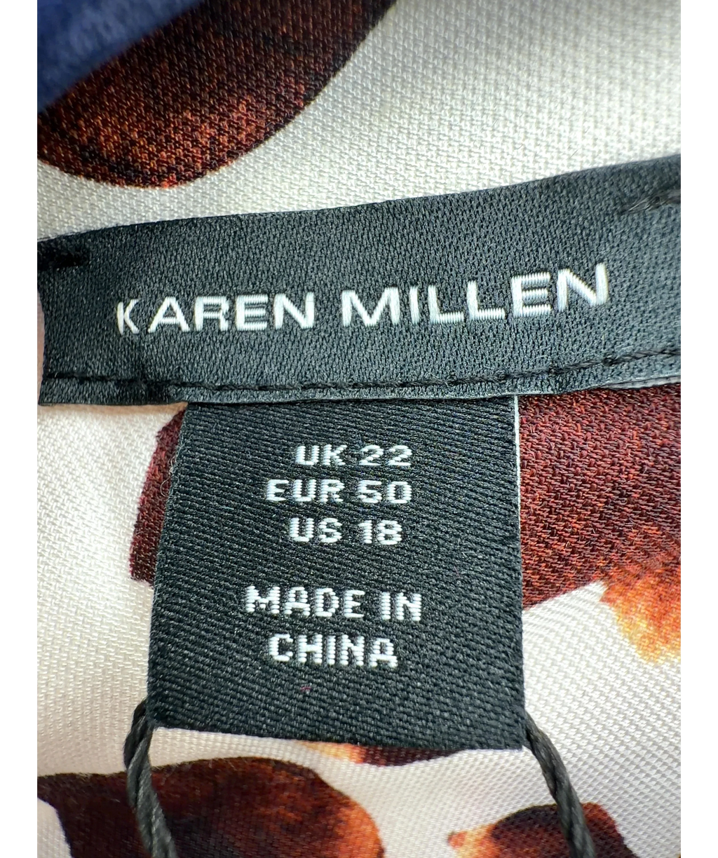 KAREN MILLEN Brown Plus Size Premium Viscose Linen Woven Shirt Dress With Gold, size UK 22 — detail