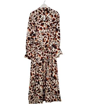 Karen Millen Plus Size Premium Viscose Linen Woven Shirt Dress  Animal Print Brown UK 22