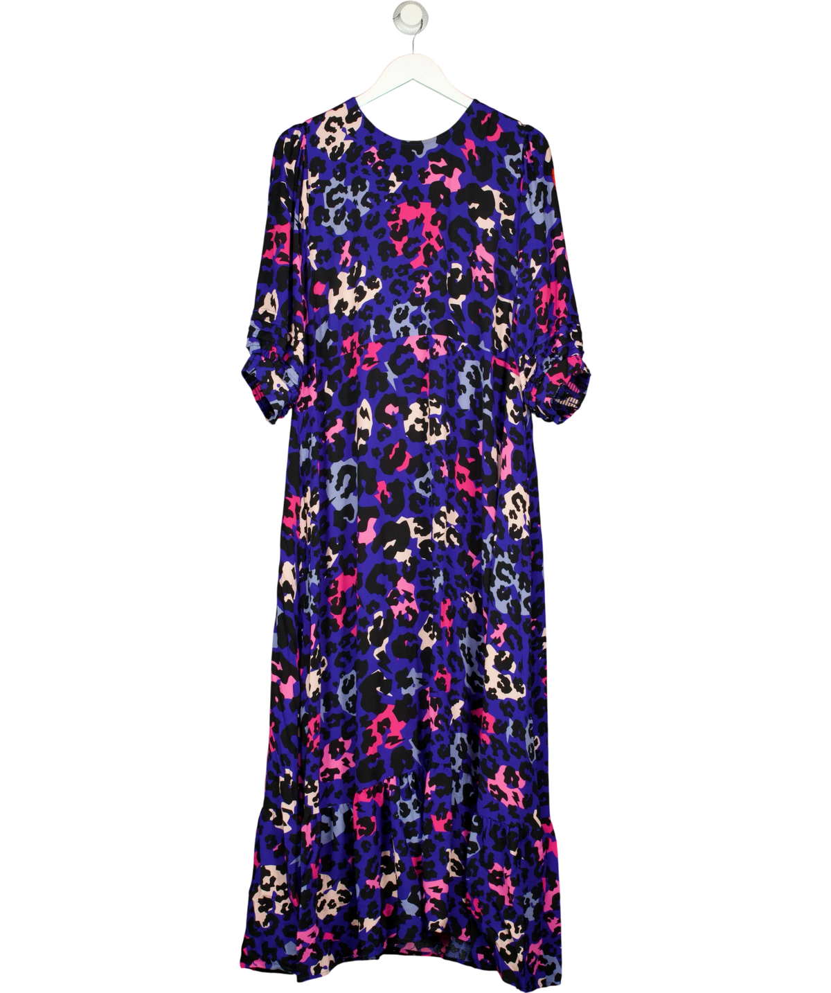 SCAMP & DUDE Blue Milano Leopard Midi Dress, size UK 22 — front