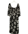New Look Black black and white palm-print smocked midi dress, size UK 22 — front